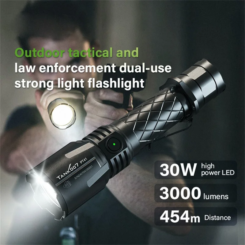 TANK007 PT41 30W High Power Tactical Flashlight Aluminum Alloy Rechargeable Outdoor Emergency Torch
