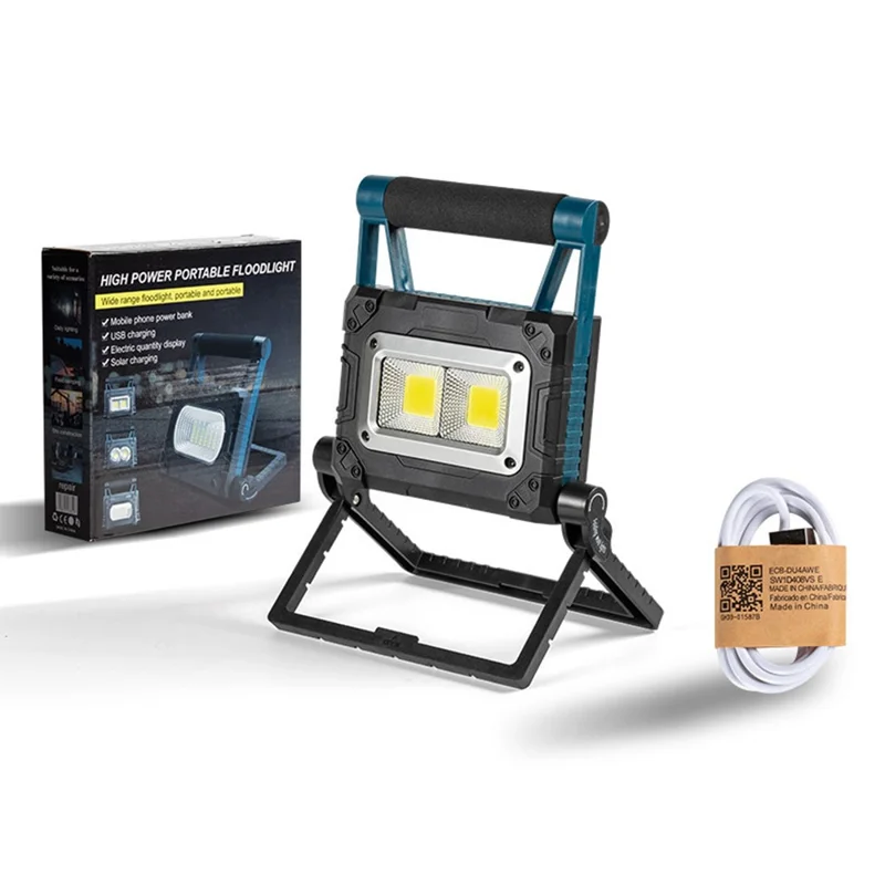 W875-2 Lampe de travail solaire pliable avec support, projecteur COB, lampe portable d'urgence extérieure