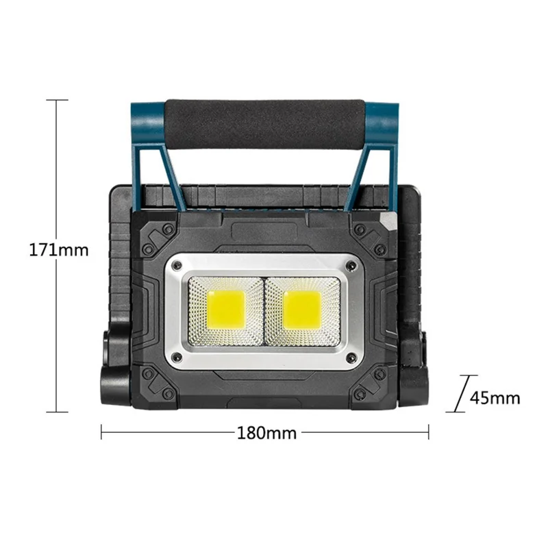 W875-2 Lampe de travail solaire pliable avec support, projecteur COB, lampe portable d'urgence extérieure