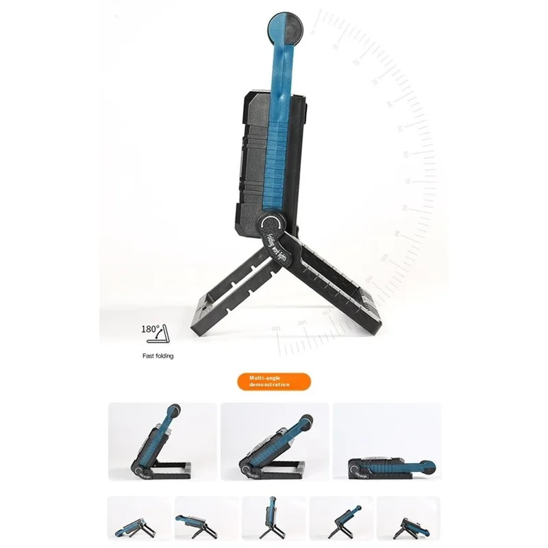 W875-2 Lampe de travail solaire pliable avec support, projecteur COB, lampe portable d'urgence extérieure