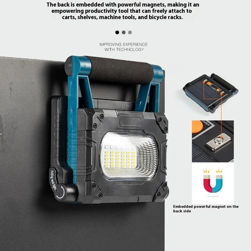 W875-3 Magnetische Halterung Faltbares LED-Arbeitsleuchte Solarbetriebene Flutlichtleuchte Tragbare Outdoor-Notfallleuchte mit Ständer