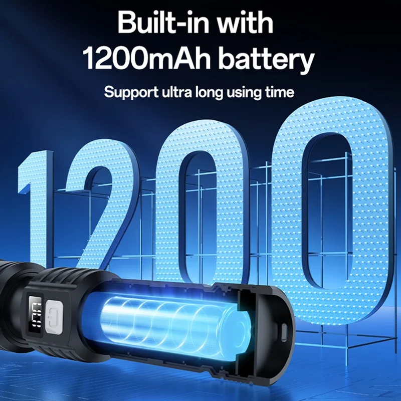 YESIDO TC11 مصباح يدوي قابل للتمدد مع تكبير رقمي LED ليزر أبيض 3 أوضاع قابل لإعادة الشحن مع شاشة رقمية