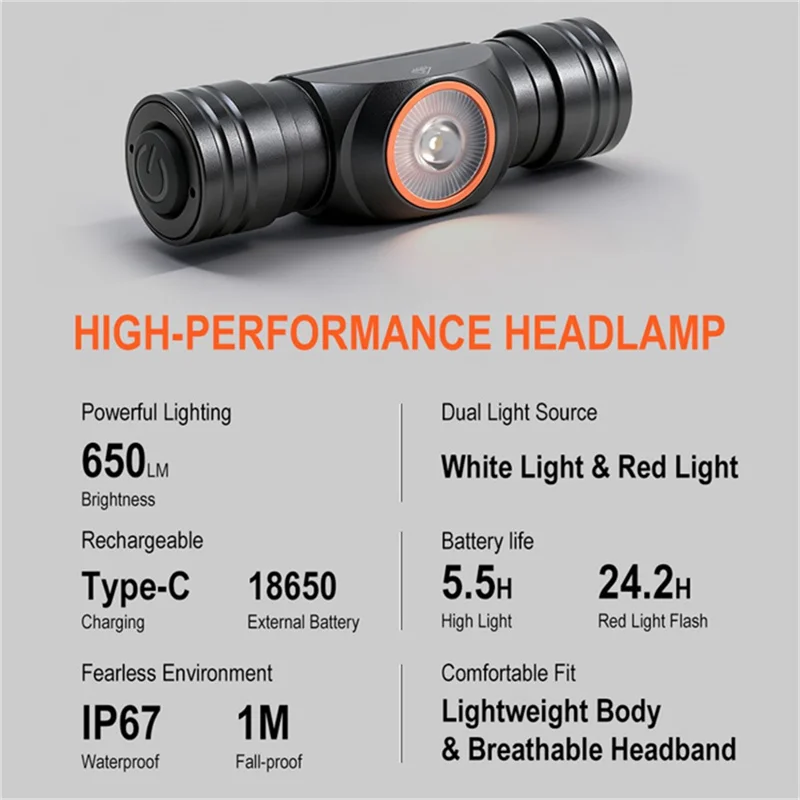 HP400 lysstærk hovedlampe i aluminiumslegering med 2500 mAh batteri, LED-hovedlygte til udendørs brug, vandtæt til cykling, løb og camping