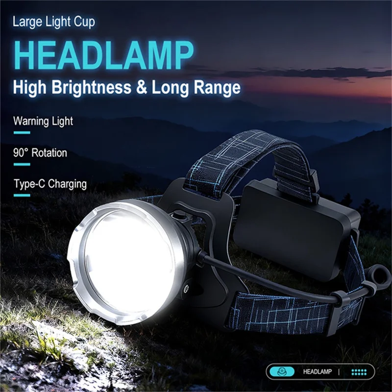 B10 IPX4 Impermeable LED Brillante Linterna Frontal Recargable con Puerto Tipo C con 2×1500mAh Batería Alcance Largo