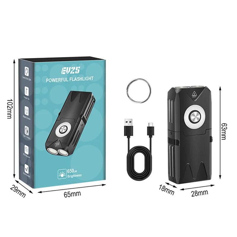 EV25 IP66 Waterproof EDC Multi-Function Flashlight 650 Lumens Brightness Mini Keychain Magnetic Flashlight with Pen Clip