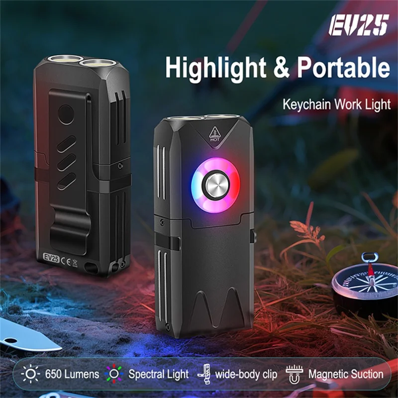 EV25 IP66 Waterproof EDC Multi-Function Flashlight 650 Lumens Brightness Mini Keychain Magnetic Flashlight with Pen Clip
