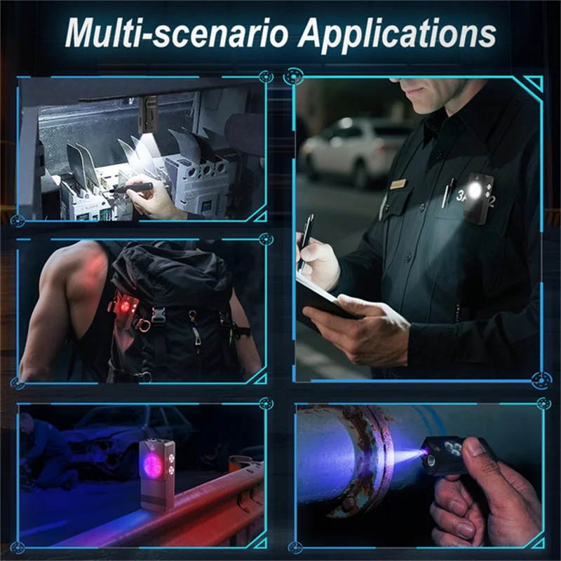 EV30 550 Lumens Brightness EDC Multi-Function Flashlight IP66 Waterproof Aluminum Alloy Clip Magnetic Work Light with UV Detection Red Blue Flash