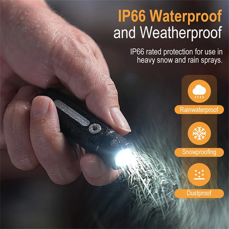 Linterna de aleación de aluminio impermeable RJ28 IP66 para llavero, 410 lúmenes, luz brillante con imán trasero y clip para bolígrafo