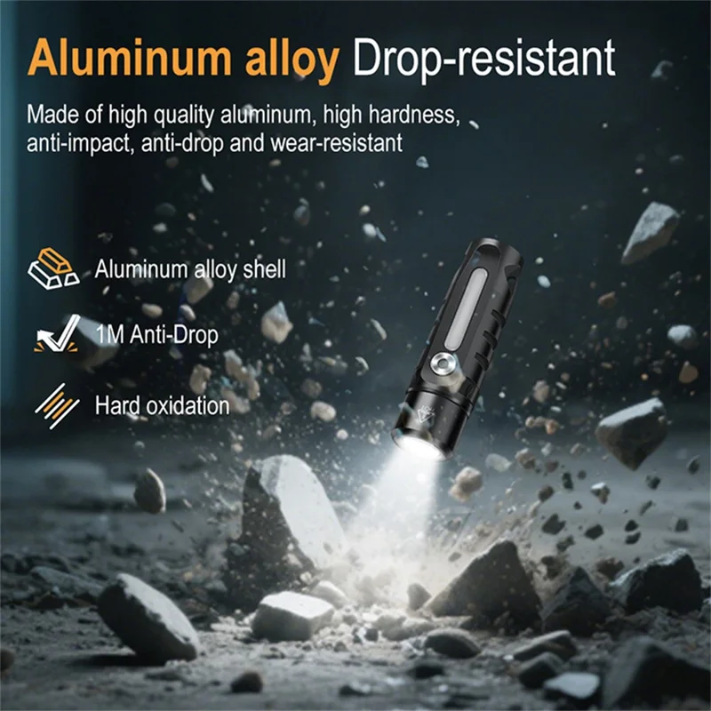 Linterna de aleación de aluminio impermeable RJ28 IP66 para llavero, 410 lúmenes, luz brillante con imán trasero y clip para bolígrafo