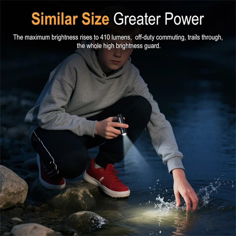 Linterna de aleación de aluminio impermeable RJ28 IP66 para llavero, 410 lúmenes, luz brillante con imán trasero y clip para bolígrafo