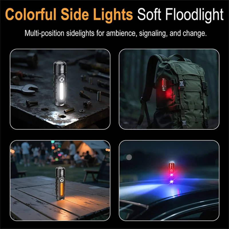 Linterna de aleación de aluminio impermeable RJ28 IP66 para llavero, 410 lúmenes, luz brillante con imán trasero y clip para bolígrafo