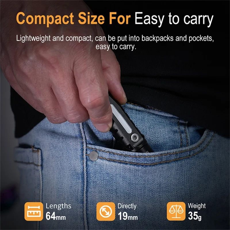 Linterna de aleación de aluminio impermeable RJ28 IP66 para llavero, 410 lúmenes, luz brillante con imán trasero y clip para bolígrafo