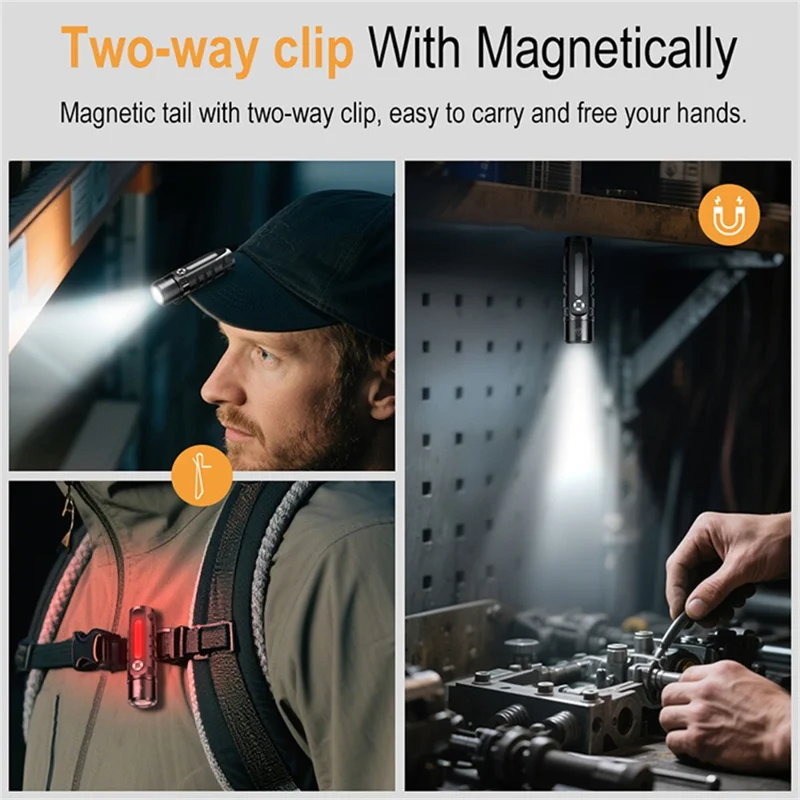 Linterna de aleación de aluminio impermeable RJ28 IP66 para llavero, 410 lúmenes, luz brillante con imán trasero y clip para bolígrafo
