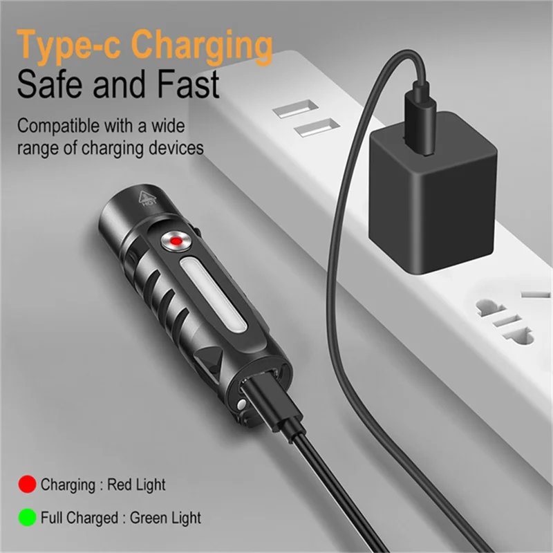 Linterna de aleación de aluminio impermeable RJ28 IP66 para llavero, 410 lúmenes, luz brillante con imán trasero y clip para bolígrafo