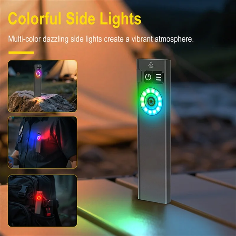 U8 IP67 Waterproof Aluminum Alloy Flashlight with Yellow and RGB Lights 650 Lumens Brightness Multi-Function Magnetic Torch