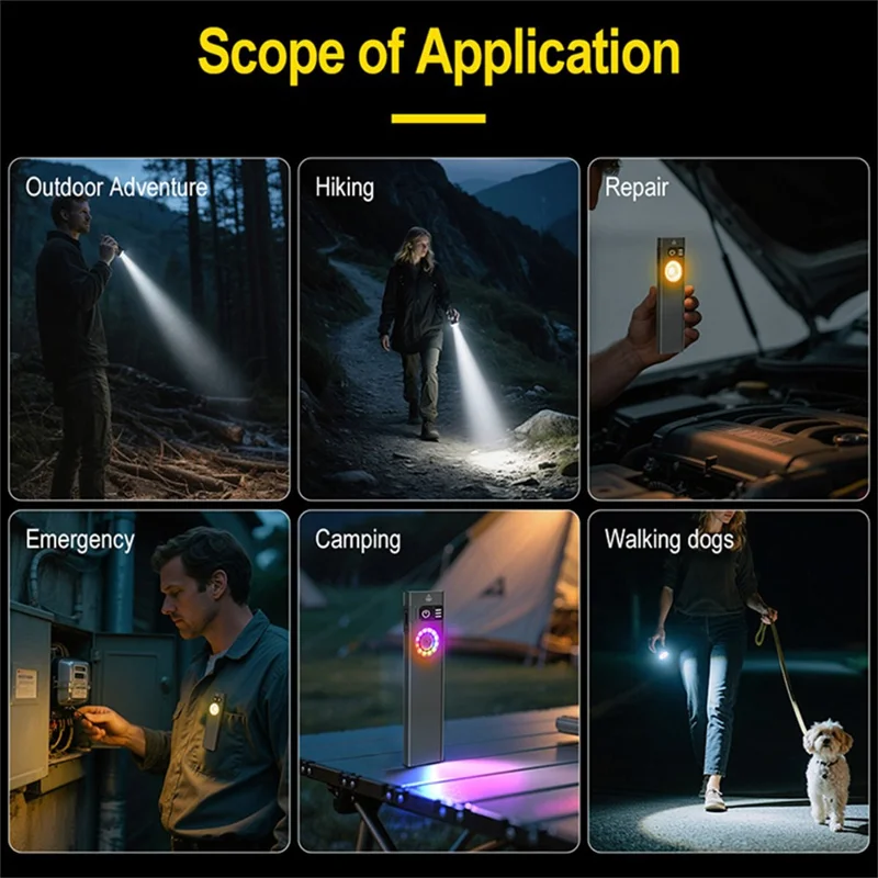 U8 IP67 Waterproof Aluminum Alloy Flashlight with Yellow and RGB Lights 650 Lumens Brightness Multi-Function Magnetic Torch