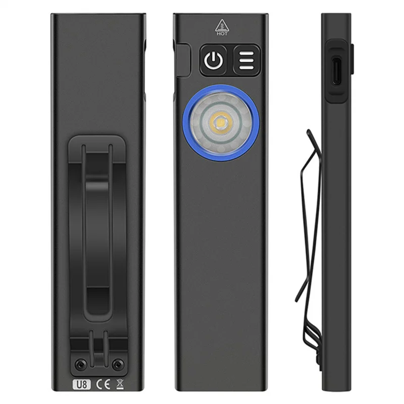 U8 IP67 Waterproof Aluminum Alloy Flashlight with Yellow and RGB Lights 650 Lumens Brightness Multi-Function Magnetic Torch