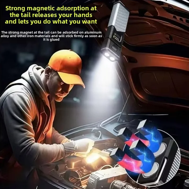 TG-GZ04301 Rechargeable LED Work Light Stretchable Rotatable Flashlight with Magnetic Base and Type-C Charging for Car Repair
