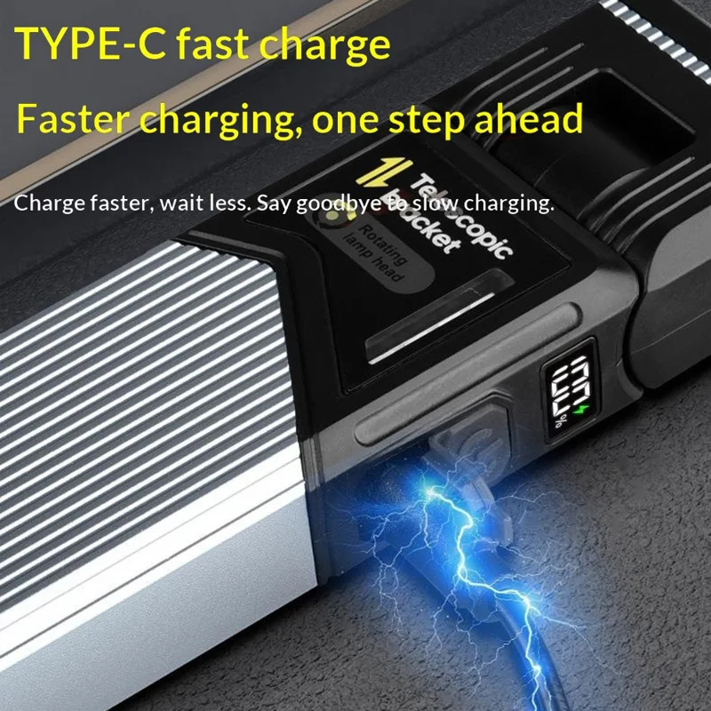 TG-GZ04301 Rechargeable LED Work Light Stretchable Rotatable Flashlight with Magnetic Base and Type-C Charging for Car Repair