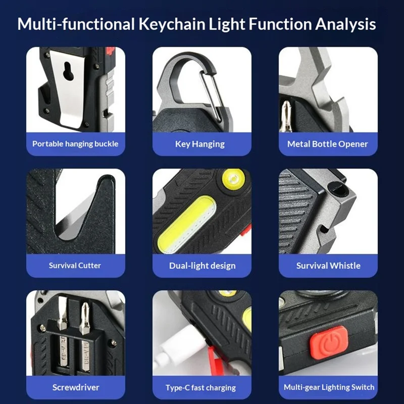 Linterna EDC multifunción de alta luminosidad con abridor de botellas y silbato de supervivencia