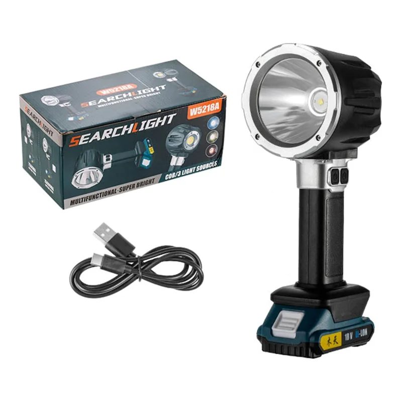 W5218A Maat S Zaklamp met Externe 6500mAh Batterij P50 + COB LED Werklicht met DC-poort