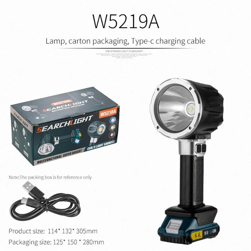 W5218A Maat S Zaklamp met Externe 6500mAh Batterij P50 + COB LED Werklicht met DC-poort
