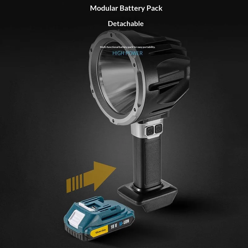 W5218A Maat S Zaklamp met Externe 6500mAh Batterij P50 + COB LED Werklicht met DC-poort