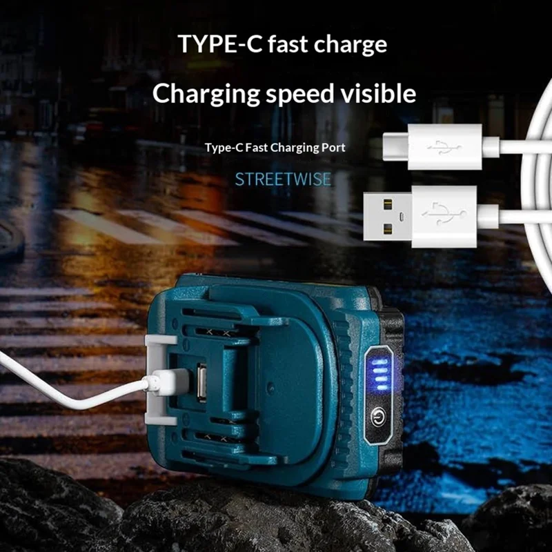 W5218A Maat S Zaklamp met Externe 6500mAh Batterij P50 + COB LED Werklicht met DC-poort