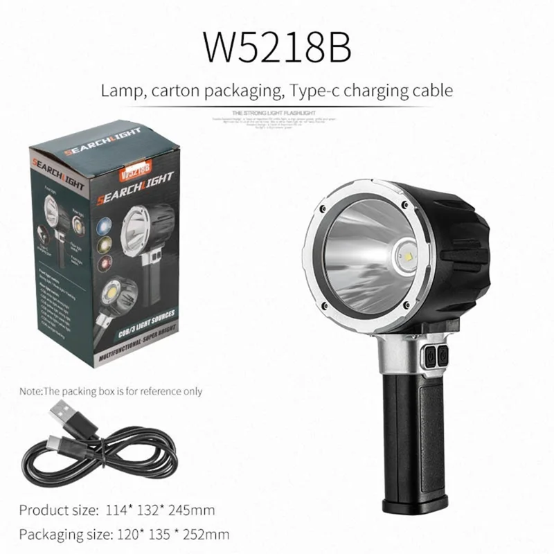 Linterna de mano W5218B tamaño S con batería integrada de 3000 mAh, luz de trabajo LED P50 + COB, lámpara de advertencia exterior