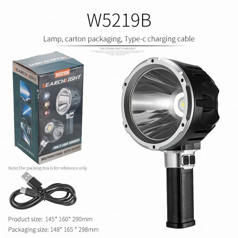 Ручной фонарь W5219B, размер L, встроенный аккумулятор 3000 мА·ч, светодиодный фонарь P50 + COB, рабочий свет, уличная сигнализация