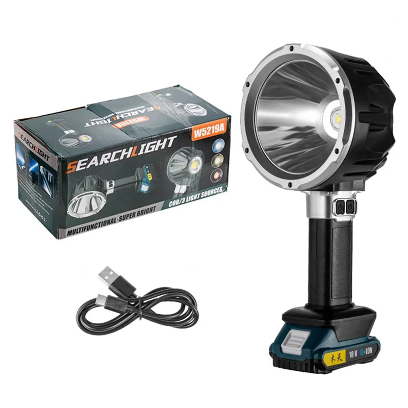 Linterna de mano tamaño L W5219A con batería externa de 6500 mAh, luz de trabajo LED P50 + COB con puerto DC