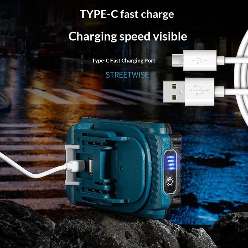 Linterna de mano tamaño L W5219A con batería externa de 6500 mAh, luz de trabajo LED P50 + COB con puerto DC