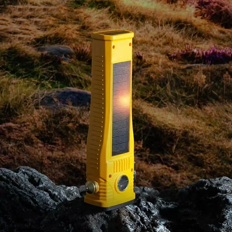 W5214 Multifunctionele Werklamp Zonne- Noodlicht voor Auto met Sterke Magneet / Ruitbreker / Veiligheidshamer - Geel