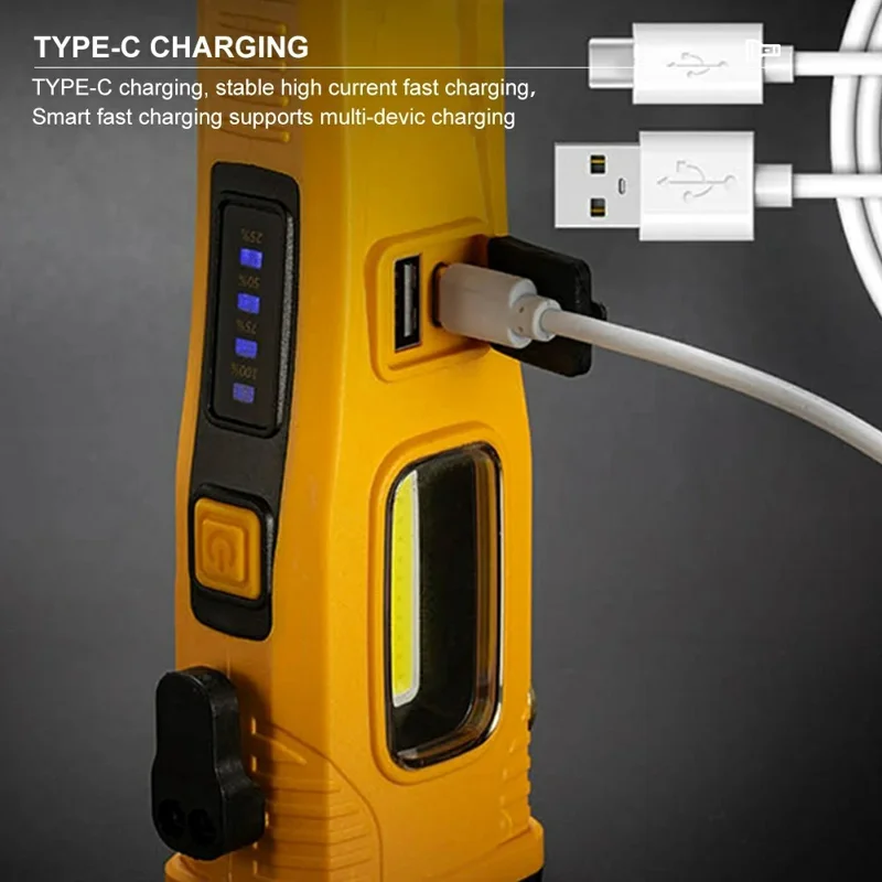 W5215 Instelbare multifunctionele werklamp auto nooddief met sterke magneet / ruitbreker / veiligheidshamer - Geel