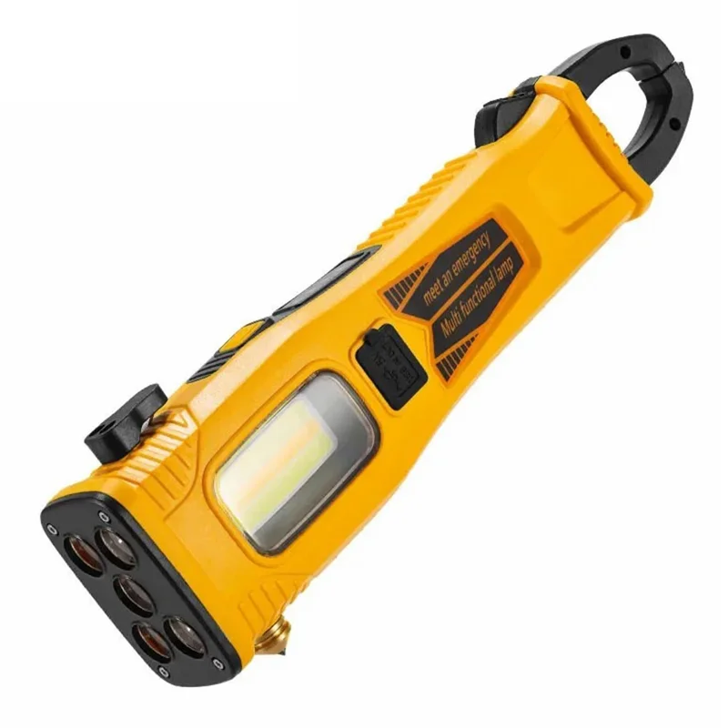 W5216 Clip Hook multifunctionele werklicht auto noodlamp met sterke magneet / ruitbreker / veiligheidshamer - Geel