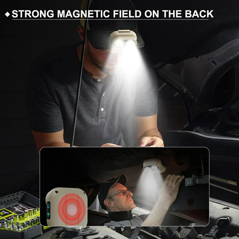 WJ-809 LED Dual Light Source Portable Outdoor Motion Sensor Headlamp Type-C Charging Work Light - Beige