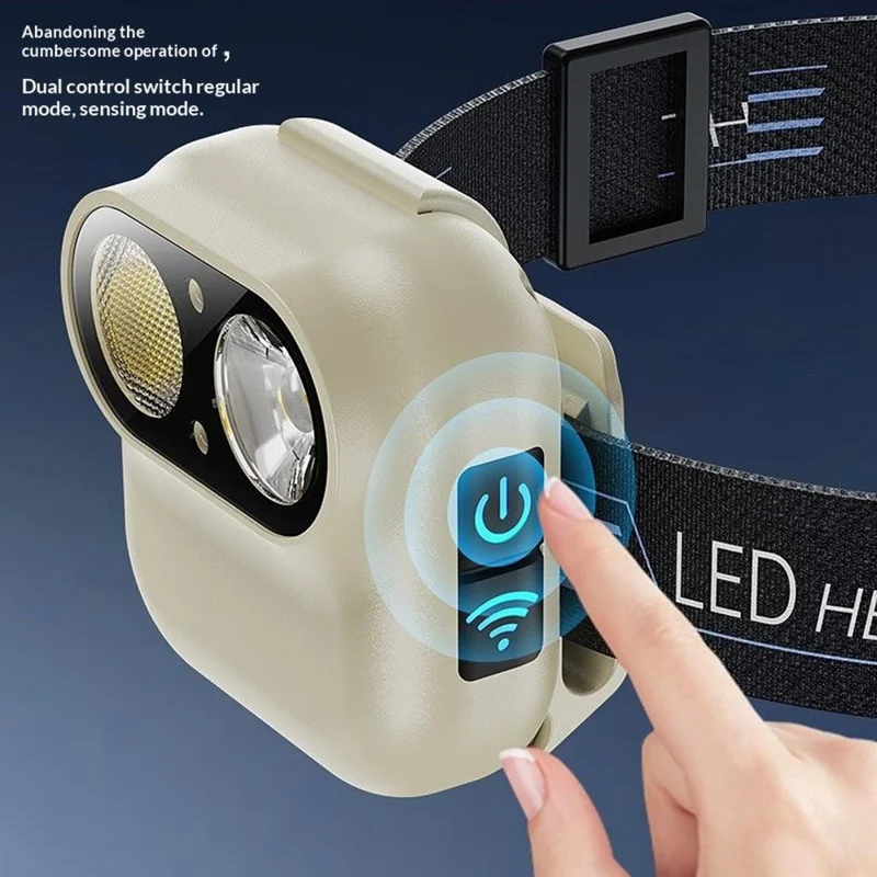 WJ-809 LED Dual Light Source Portable Outdoor Motion Sensor Headlamp Type-C Charging Work Light - Beige