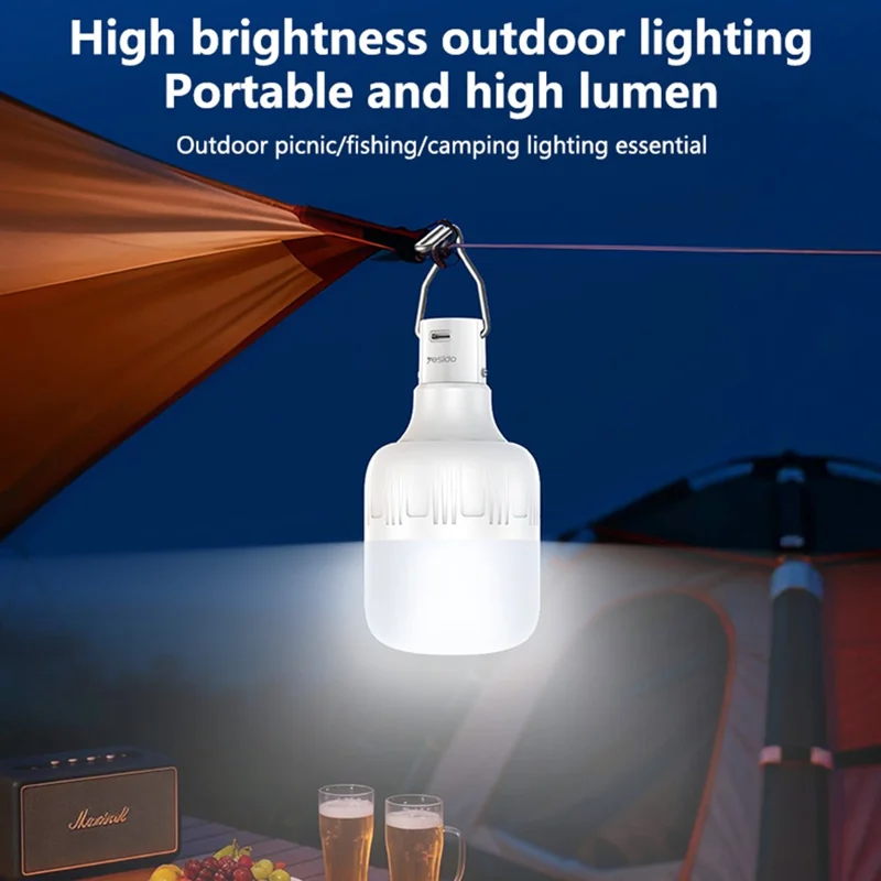 YESIDO DH14 Lampadina d'Emergenza Ricaricabile con 12 LED, Lanterna da Campeggio Regolabile su 3 Livelli, Bianca