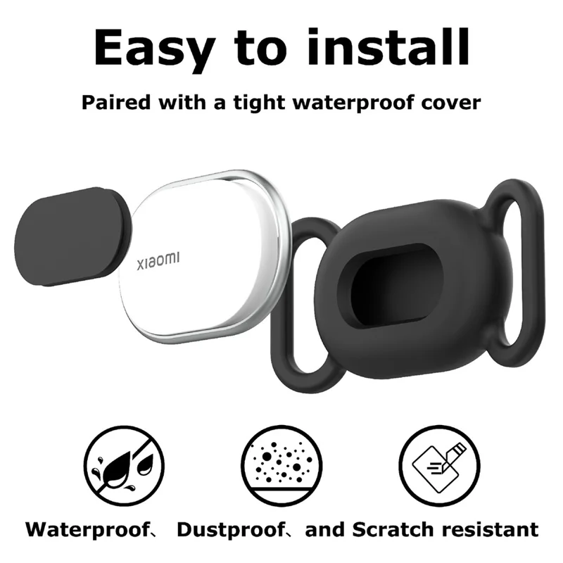 Coque en silicone pour Xiaomi Tag Tracker étanche et antidéflagrante, housse de protection avec boucles de collier - Noir