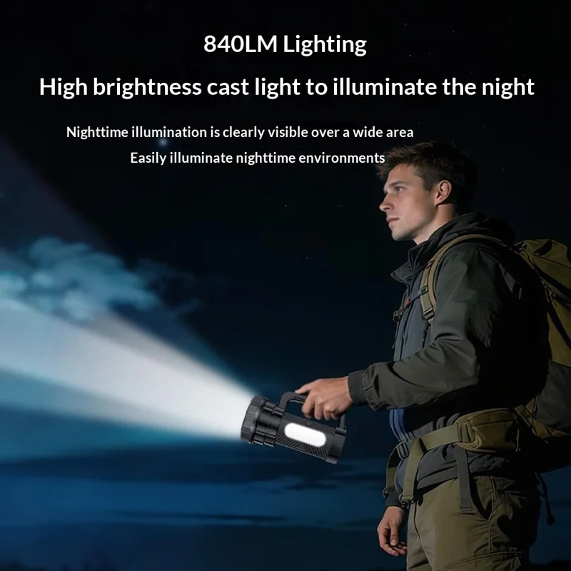 YESIDO TC12 Multifunctional Rechargeable Dual Lamp Lighting Flashlight 840LM High Power Flash Light for Outdoor Emergency - Black