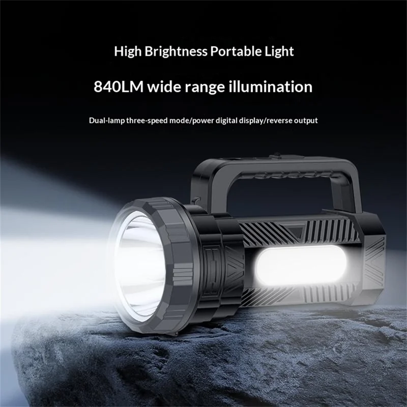 YESIDO TC12 Multifunctional Rechargeable Dual Lamp Lighting Flashlight 840LM High Power Flash Light for Outdoor Emergency - Black