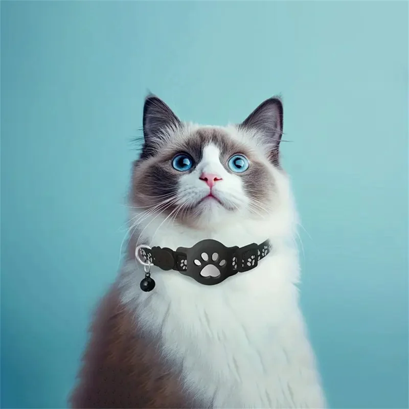 Silicone Case for Apple AirTag GPS Tracker Reflective Paw Print Pet Collar with Bell for Cats Dogs - Green