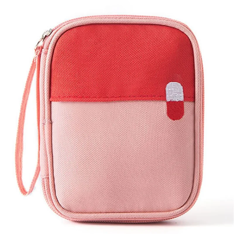 Small Size Travel Emergency Medical Bag Portable Medicine Storage Zipper Bag - Pink