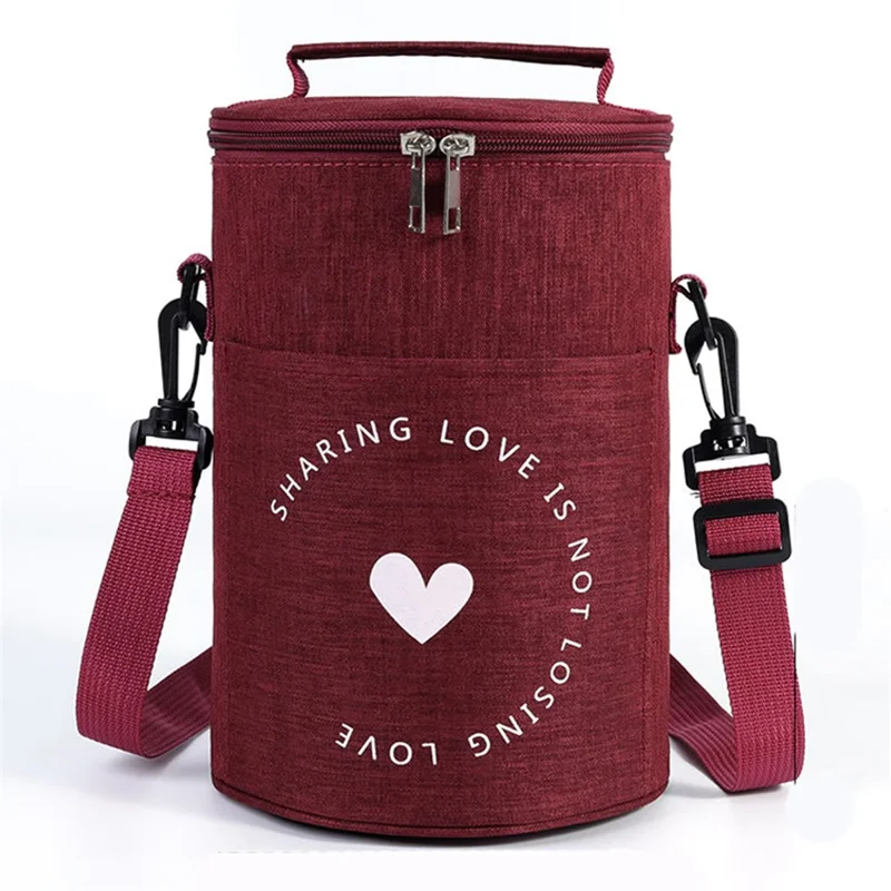 Oxford Cloth Thermal Insulation Lunch Bag Leakproof Lunch Tote Bag Food Container, Size: M - Wine Red
