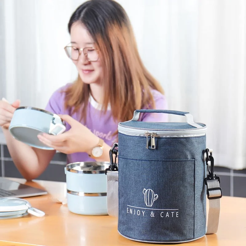 Oxford Cloth Thermal Insulation Lunch Bag Leakproof Lunch Tote Bag Food Container, Size: M - Wine Red