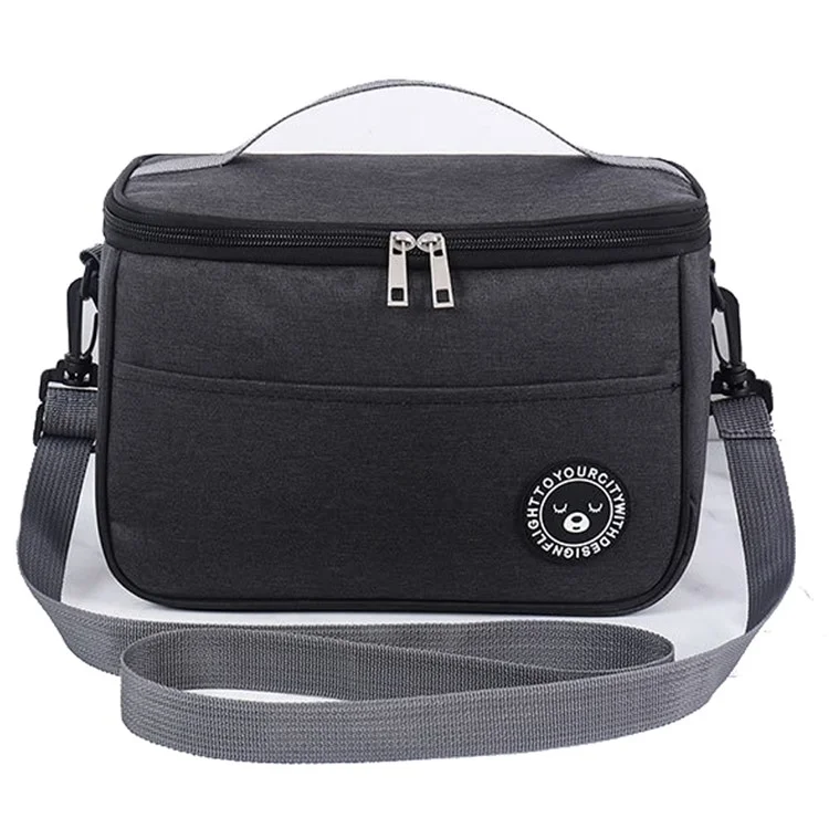 TB-0401 Fashionable Lunch Bag Handbag Thermal Insulated Cooler Lunch Tote Box with Shoulder Strap, Size: M - Black