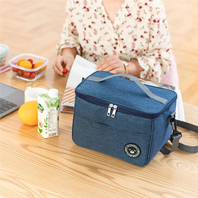 TB-0401 Fashionable Lunch Bag Handbag Thermal Insulated Cooler Lunch Tote Box with Shoulder Strap, Size: M - Black