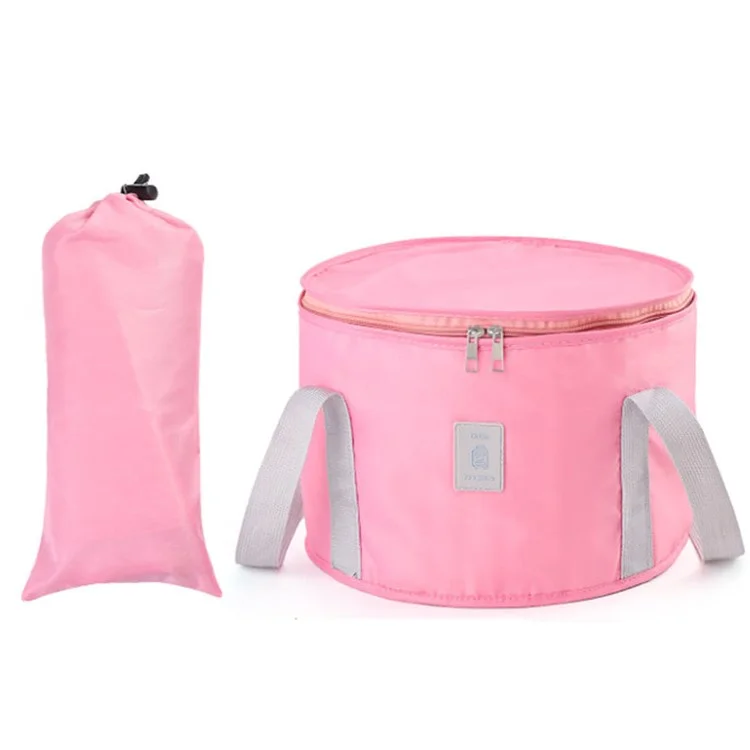 TB-0678 Small Size Portable Folding Water Bucket Travel Camping Hiking Water Holder Bag Washbasin with Lid - Pink