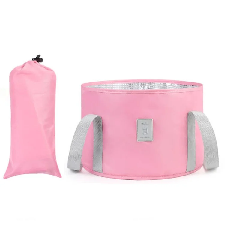 TB-0678 Small Size Portable Folding Bucket Outdoor Travel Camping Water Holder Bag Washbasin - Pink