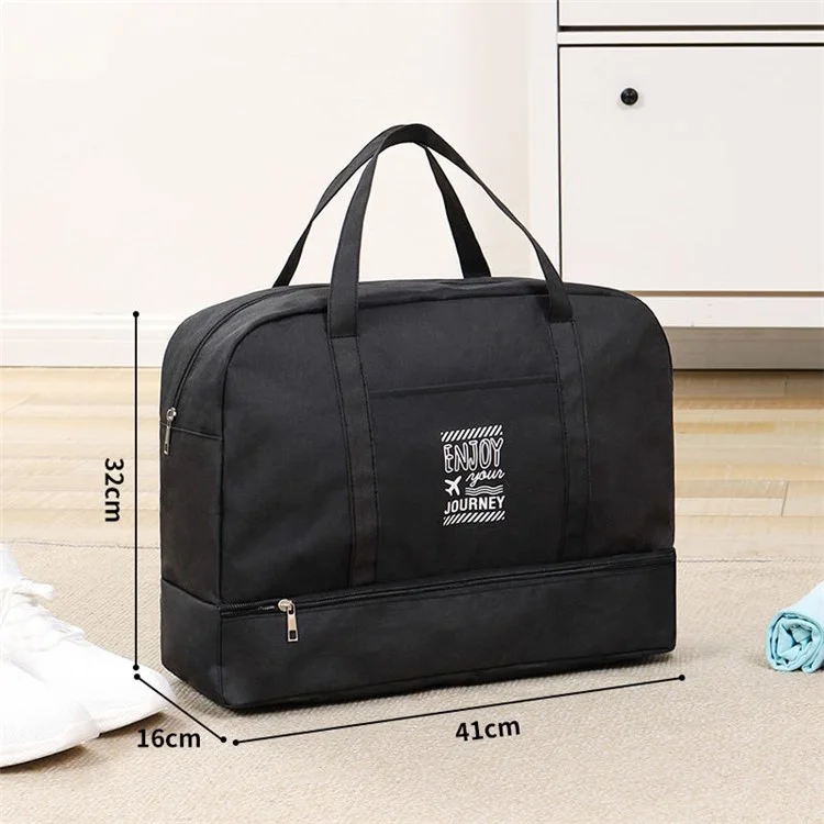 TB-0597 Large Size Portable Travel Handbag Clothes Shoes Cosmetics Storage Bag with PVC Waterproof Pouch - Black